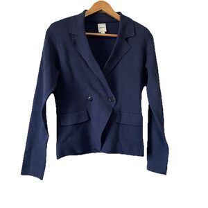 Maeve Anthropologie Double Breasted Knit Sweater Blazer S Navy Blue Preppy